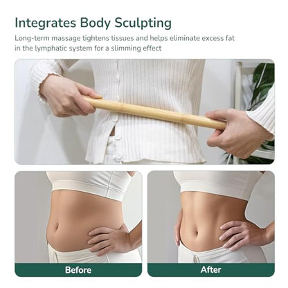 2 PCS Solid Bamboo Massage Stick Set for Body Shaping, Roller Stick, Guasha Sticks, Warm Therapy Tools for Muscle Relaxation