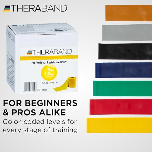 THERABAND Resistance Band, 50-Yard Roll, Latex Elastic Band for Exercise, Stretching, Physical Therapy, Yoga, Pilates, Home Workouts, Cut-to-Length, Color-Coded Levels - color: Yellow | Light, style: Non-Latex
