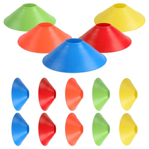 FRCOLOR 15pcs Agility Soccer Cones Set, Small Practice Equipment Cones for Football Training, Multi-Color Disc Markers for Sports Agility Drills and Team Or Individual Soccer Workouts