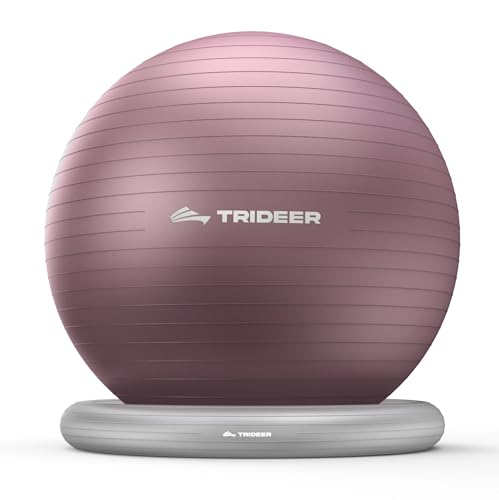 Trideer Exercise Ball for Office Desk, Yoga Ball Chair to Relieve Back Pain, Stability & Fitness Ball Seat with Base, Home Gym Core Workout, Abs, Stretching & Therapy - color: Purple, size: L(23-26inches/58-65cm)