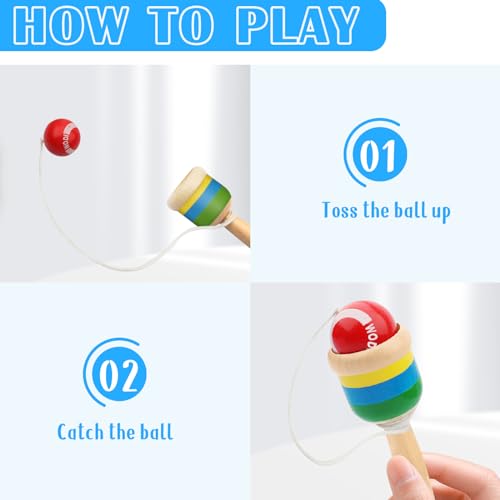18 Packs Wooden Catch Ball, Retro Paddle Ball with String Toys for Kids & Adults, Hand Eye Coordination Cup and Ball Game for Outdoor Beach Lawn Party Favors, Family Fun & Education Supplies