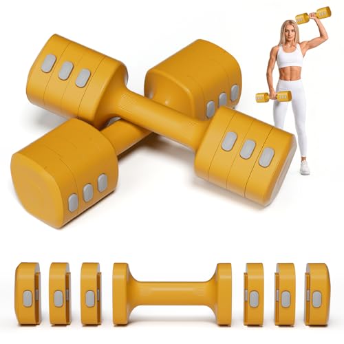 Yellow Dumbbell Set for Women - Adjustable Kettlebell Weights Set, 4-in-1 Hand Weights (2.2-12.1lbs) | Free Weights Dumbbells Set for Home Exercise & Fitness (Yellow Dumbbell)