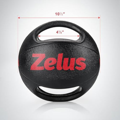 ZELUS Medicine Ball with Dual Grip| 10/20 lbs Exercise Ball |Weight Ball with Handles| Textured Grip Exercise Ball |Strength Training| Core Workouts