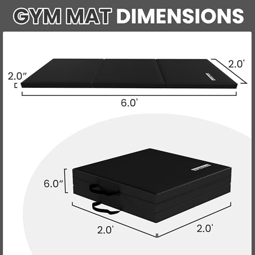 Fitvids Folding Exercise Gymnastics Mat for Tumbling, 2'x6'x2" Gym Workout Mat with Carrying Handles High-Density Anti-Tear Portable Fitness Aerobics Mats for Home Gym Yoga Pilates MMA Core Training