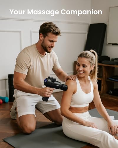 RENPHO Active+ Thermacool Massage Gun with Heat & Cold, Fathers Day Dad Gifts, App Control with Video-Guided Courses, Deep Tissue Handheld Massager for Back and Neck, 5 Speeds, 5 Heads, Carry Case - color: Black