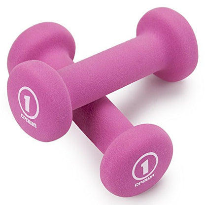 Crown Sporting Goods Set of 2 Body Sculpting Hand Weights - Soft Neoprene Coated Dumbbell Set - Supplies for Exercise, Workout, Weight Loss, Body Building - for Men, Women, Seniors, Teens, and Youth