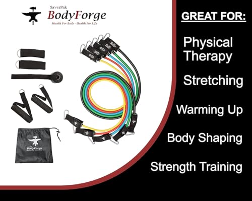 BodyForge Resistance Bands, Exercise Bands, Resistance Bands for Working Out, Work Out Bands with Handles for Men and Women Fitness, Strength Training Home Gym Equipment - size: 4 Pack