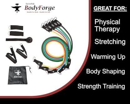 BodyForge Resistance Bands, Exercise Bands, Resistance Bands for Working Out, Work Out Bands with Handles for Men and Women Fitness, Strength Training Home Gym Equipment - size: 4 Pack