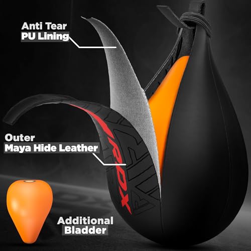 RDX Speed Bag Boxing Ball, Maya Hide Leather Dodge Striking Target with Additional Bladder, MMA Muay Thai Punching Workout Kicking Martial Arts Training Home Gym Exercise Speedball