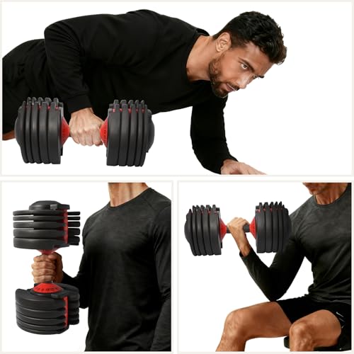 PENSUN Adjustable Dumbbells 5–52.5 lbs Pair, 15″ Quick-Change Weight Dumbbell Set for Home Gym Full-Body Strength Training & Fitness Workout