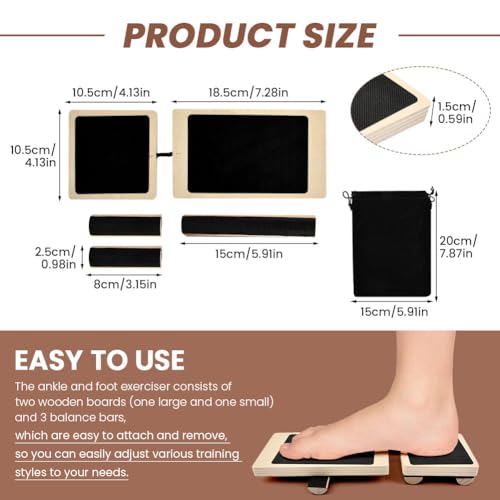Ankle Balance Board for Standing Desk - 360° Anti-Fatigue Wobble Board with Adjustable Wooden Bars, Non-Slip Balance Trainer for Ankle Strength, Core Stability & Home/Gym Exercise