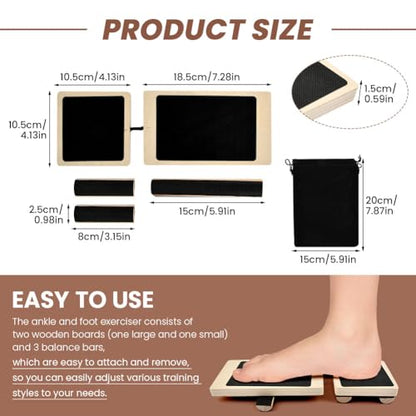 Ankle Balance Board for Standing Desk - 360° Anti-Fatigue Wobble Board with Adjustable Wooden Bars, Non-Slip Balance Trainer for Ankle Strength, Core Stability & Home/Gym Exercise