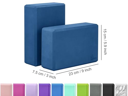 EXERZ Yoga Blocks 2 pack, Gym Blocks, Exercise Workout Fitness Bricks, Pilates Stretch Handstand Non-Slip - color: Navy