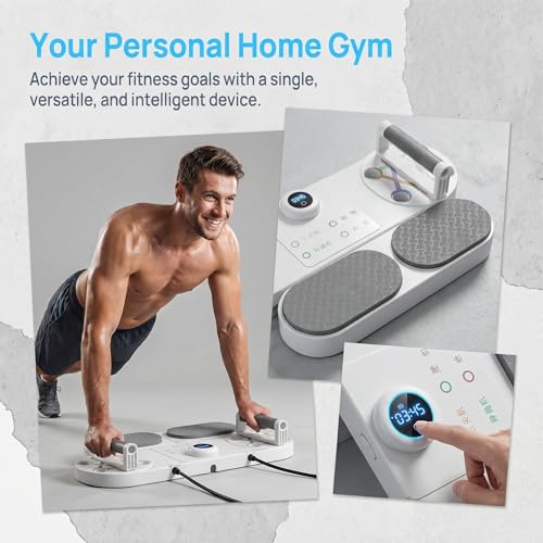 3-In-1 Multifunctional Push-Up Board & Resistance Band Trainer with Thickened Elbow Pads, Non-Slip, Pushup Handles, & Reps Time Monitoring, Portable Foldable Home Gym Fitness Equipment - color: White