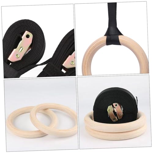 POPETPOP Gymnastic Rings Straps Solid Wood Gym Rings Fitness Equipment for Pull Ups Dips and Strength Training