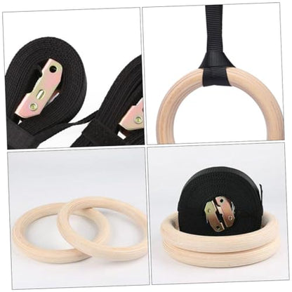 POPETPOP Gymnastic Rings Straps Solid Wood Gym Rings Fitness Equipment for Pull Ups Dips and Strength Training