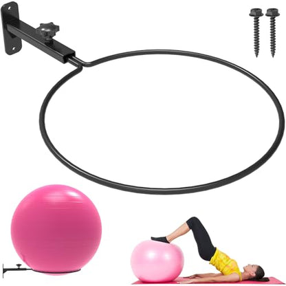 26" Exercise Ball Holder Wall Mount - Adjustable Yoga Ball Storage Rack for 14 to 30 Inch Stability Balls, Heavy-Duty Metal Balance Ball Wall Mount with 12-Inch Diameter Ring