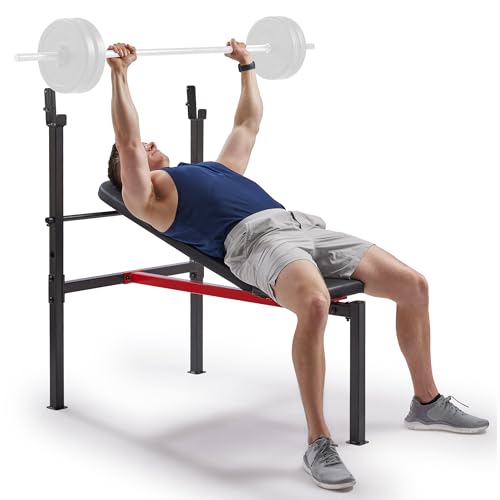 Sunny Health & Fitness Weight Bench & Squat Rack for Strength Training