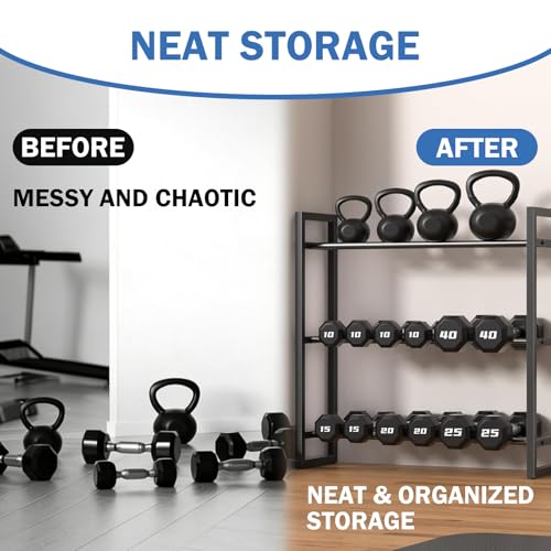 3 Tier Dumbbell Rack,390LB Capacity Weight Rack,Storage Stand for Dumbbells,Space-Saving Weight Rack for Home Gym Storage Organizing Dumbbells(Rack Only)