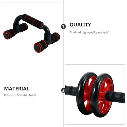 Abdominal Roller Wheel 7pcs Set Red Dual-wheel Exercise Roller with Knee Pads Unisex Core Strength Trainer for Home Ab Workout and Fitness Training
