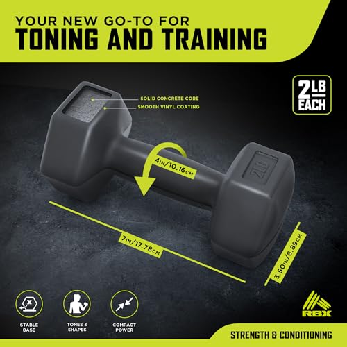 RBX Vinyl Coated Hand Weight Dumbbell Set - Hex Shaped, Roll Free for Body Building/Sculpting/Strength Training Exercise, (Set of 2)