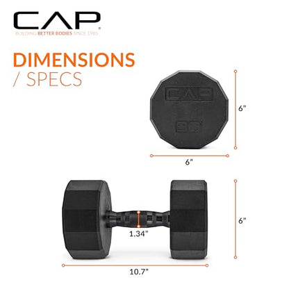 CAP Rubber Coated Dumbbell Weights, Free Weights for Home Gym Strength Training, Anti-Roll Hex Dumbbells with Black, Chrome & Comfort Grip Handles, Pairs & Sets - size: 30 lb - Pair, style: 12-Sided - Black Handle