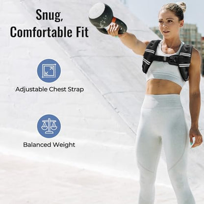 Weighted Vest, 6lb/8lb/10lb/12lb/15lb/18lb/20lb/24lb/30lb for Men Women, Reflective Stripe Adjustable Buckle, Comfortable Durable Rucking Vest for Walking Running Strength Training