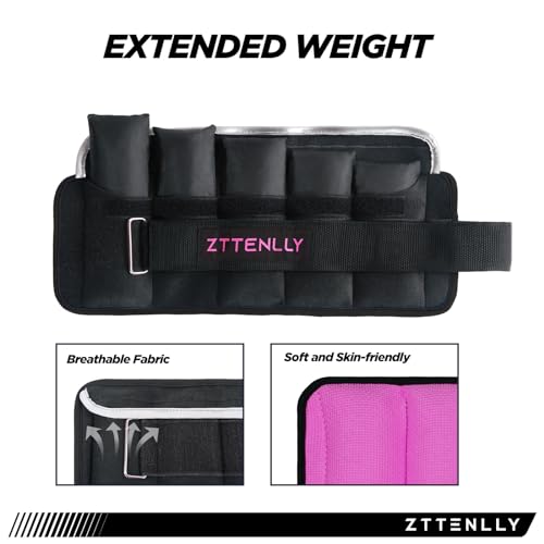 Adjustable Ankle Weights 1-5/10/15/20LBS Pair with Carry Bag - Breathable Fabrics, Reflective Trim - Strength Training Leg Wrist Arm Ankle Walking Weights Sets for Women Men Kids - color: Pink, size: 5-lb pair (2.5 lbs each)