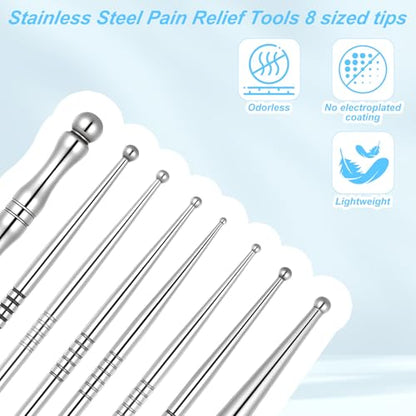 4 Pieces Facial Reflexology Massage Tool Stainless Steel Manual Pen Dual Head Facial Reflexology Tools Portable Massage Tool for Deep Tissue Face Body Muscle Relax