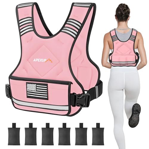 Adjustable Weighted Vest, 4-10lb/12-18lb/20-32lb Vest with 6 Ironsand Weights and Large Pocket, Weight Vest for Men Women Strength Training, Running, Walking - color: Pastel Pink, size: 20-32lbs
