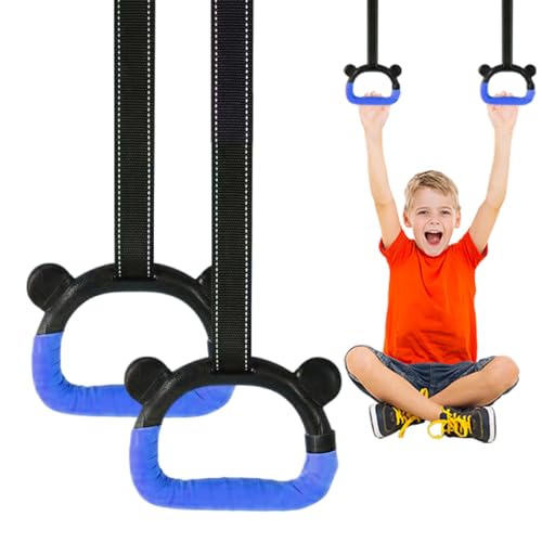 Kids Gymnastics Rings, Children's Home Gym Equipment, Children's Adjustable Strap Strength Training Rings, Pulling Rings for Physical Training - color: Blue