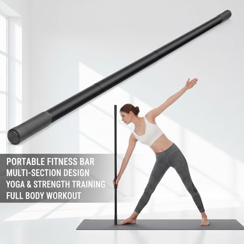 5ft Yoga Stick, Sturdy Steel Stretching Stick with Non-Slip Ends & Foam Handles for Mobility, Flexibility | Exercise Pole for Fitness, Posture Correction