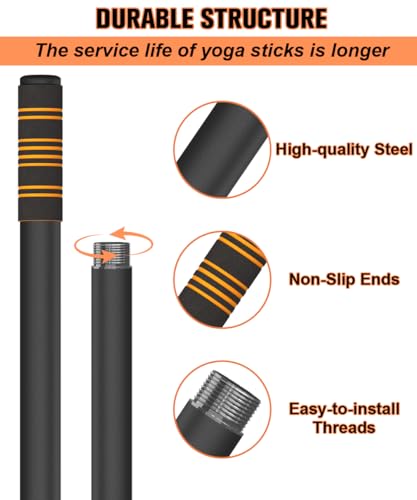Queension 5ft Yoga Stick Adjustable Stretching Bar for Mobility & Balance - color: Black