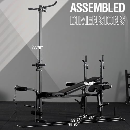 Mikolo 8 in 1 Olympic Weight Bench Set with Leg Extension and Leg Curl, Multi-Function Bench Press Set with Preacher Curl Pad and Chest Fly, Full-Body Strength Training Equipment - color: Black with Barbell