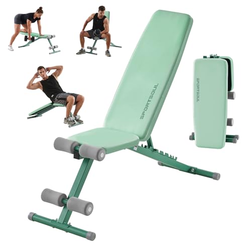SPORTSOUL 880LB Weight Bench, 8-Position Backrest Adjustable Workout Bench - color: Green