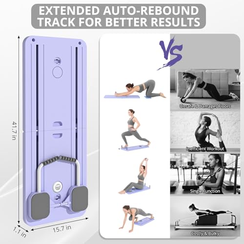 Pilates Board - Pilates Reformer Set, Multi-Purpose Foldable Pilates Reformer Board for Home, 5 in 1 Pilates Sliding Board - color: Purple