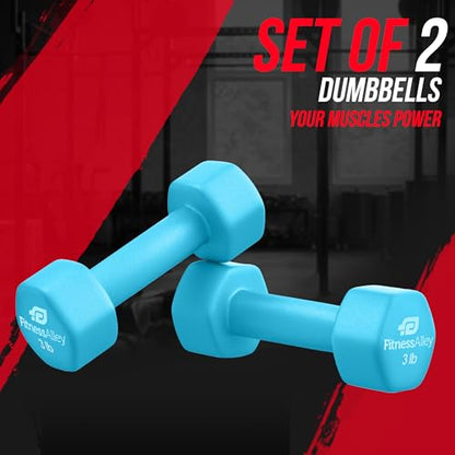 Neoprene Coated Workout Dumbbells set of 2 – Anti Roll, Non Slip with Smooth Grip Fitness & Exercise Dumbbells – Hexagon Shaped Hand Weights for Women & Men – Best Choice for Gyms & home use - color: 03 lb - Light Blue