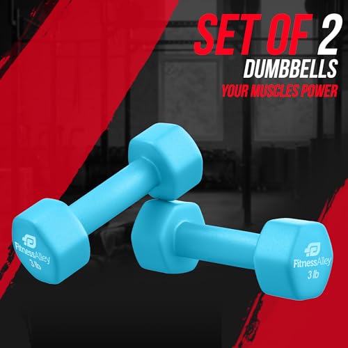 Neoprene Coated Workout Dumbbells set of 2 – Anti Roll, Non Slip with Smooth Grip Fitness & Exercise Dumbbells – Hexagon Shaped Hand Weights for Women & Men – Best Choice for Gyms & home use - color: 03 lb - Light Blue