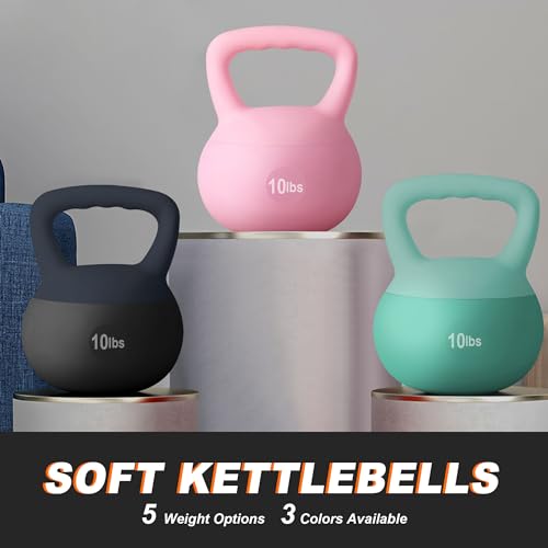 soges PVC One-Piece Kettlebell with Wide Handles, Strength Training Kettlebells 5lb to 35lb Optional for Women of Different Levels, Iron Sand Filled Soft Kettlebell - color: 10lbs - Black