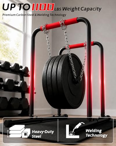 Dip Bar Station, 1100LBS Heavy-Duty Adjustable Height & Width Parallel Bars with Dual Inner Connectors ltra-Stable Settings & Non-Slip Feet for Home Gyms, Upper Body & Core Training