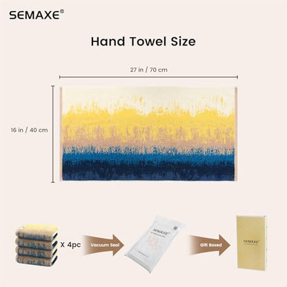 Coastal Ombre Hand Towels for Bathroom, 4-Pack Cotton Hand Towels with Hanging Loop, Soft & Absorbent, Quick Dry, Coastal Bathroom Decor Use, Easy Care