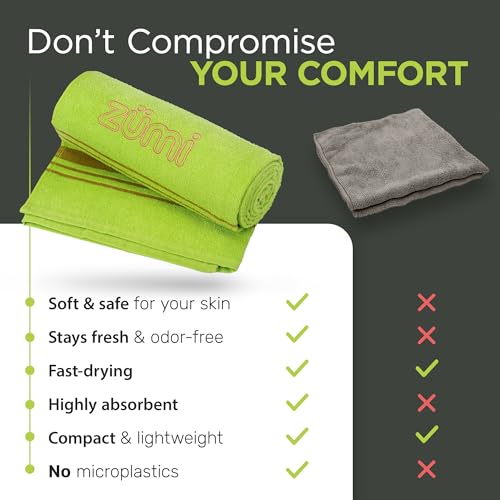 Zumi 100% Cotton Quick Dry Travel Towel - Soft, Thin, Compact, Highly Absorbent, Lightweight Camping Towel for Beach, Gym, Bath, Shower, Swimming, Dorm, RV - Green - color: Green Large
