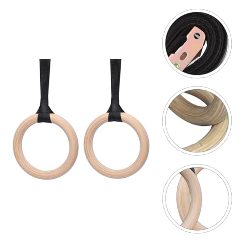 Wood Gymnastic Rings Fitness Rings Set with 4.5m Adjustable Straps 3.8cm Wide for Strength Training and Bodyweight Exercise at Home Or Outdoors
