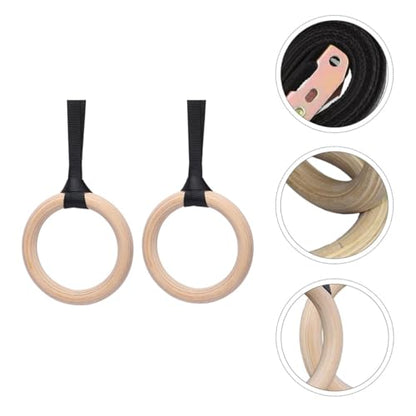 Wood Gymnastic Rings Fitness Rings Set with 4.5m Adjustable Straps 3.8cm Wide for Strength Training and Bodyweight Exercise at Home Or Outdoors