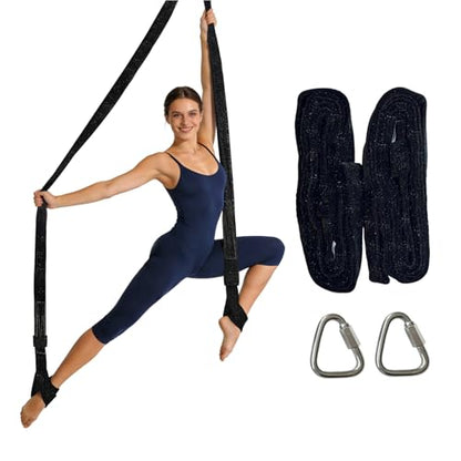 PRIOR FITNESS Aerial Straps Kit, Sparkling & No-Sparkling 3m/9.8ft Aerial Yoga Ropes for Trapeze w/SGS Certificate , Glitter Velvet Covers For Acrobtic Circus Props & Fitness with Wrist Lockers, and Carabiners (1 Pairs) - color: Glitter Black