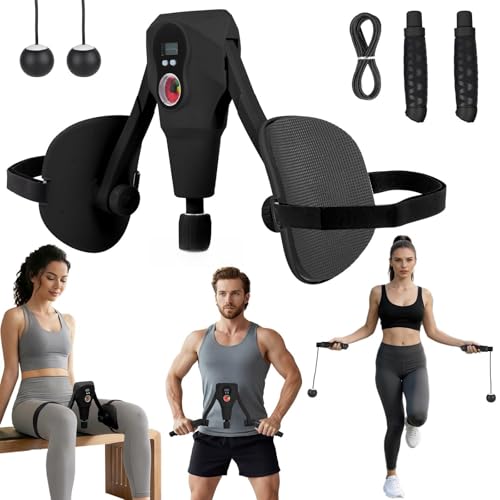 Abahub Inner Thigh Trainer with Display Counter, 0-132 LBF Adjustable Resistance Pelvic Floor Muscle Exerciser, Home Gym Kegel Trainer Includes Bands, Arm Workout Handles & Wireless Jump Rope - color: Black