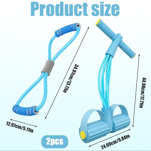 Pedal Resistance Band with Handle, Blue 8 Tube Multifunction Fitness Bands for Full Body Workout, Abdominal, Leg, Arm, Back Slimming Training