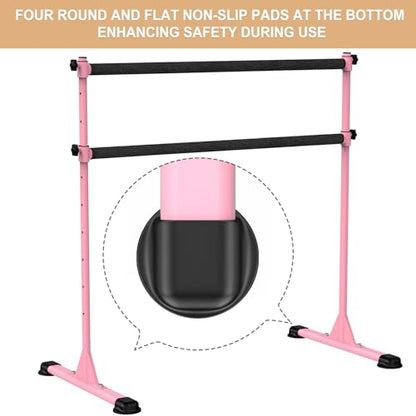 Freestanding Height Adjustable Ballet Barre - color: 4ft (Fabric Covered Crossbar, Pink)