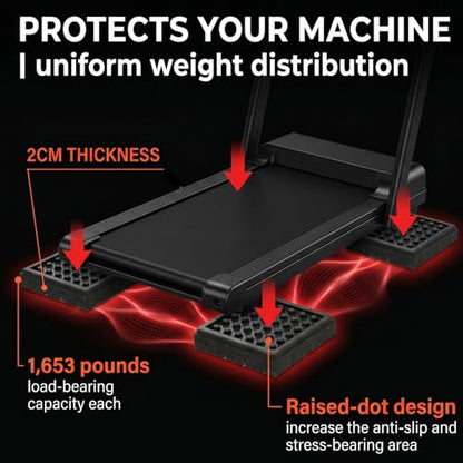 8 Pack Heavy Duty Exercise Equipment Mat, 4 x 4 x 0.8 Inch Non Slip Noise Reduction Mat for Treadmill, Treadmill Mat Pad for Rubber Hardwood Floors Carpet Protection Home Gym