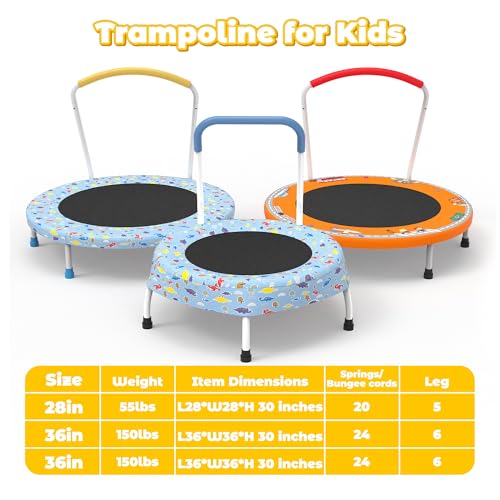 36" Mini Toddler Trampoline with Handles, Indoor Quiet Kids Trampoline with Super Safety Mat and Durable Steel Frame, Indoor/Outdoor - color: Light Blue Print